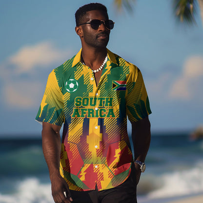 Personalized South Africa Football Hawaiian Shirt South African Flag Inspiration - Soccer Graphic Bold Color Blocks