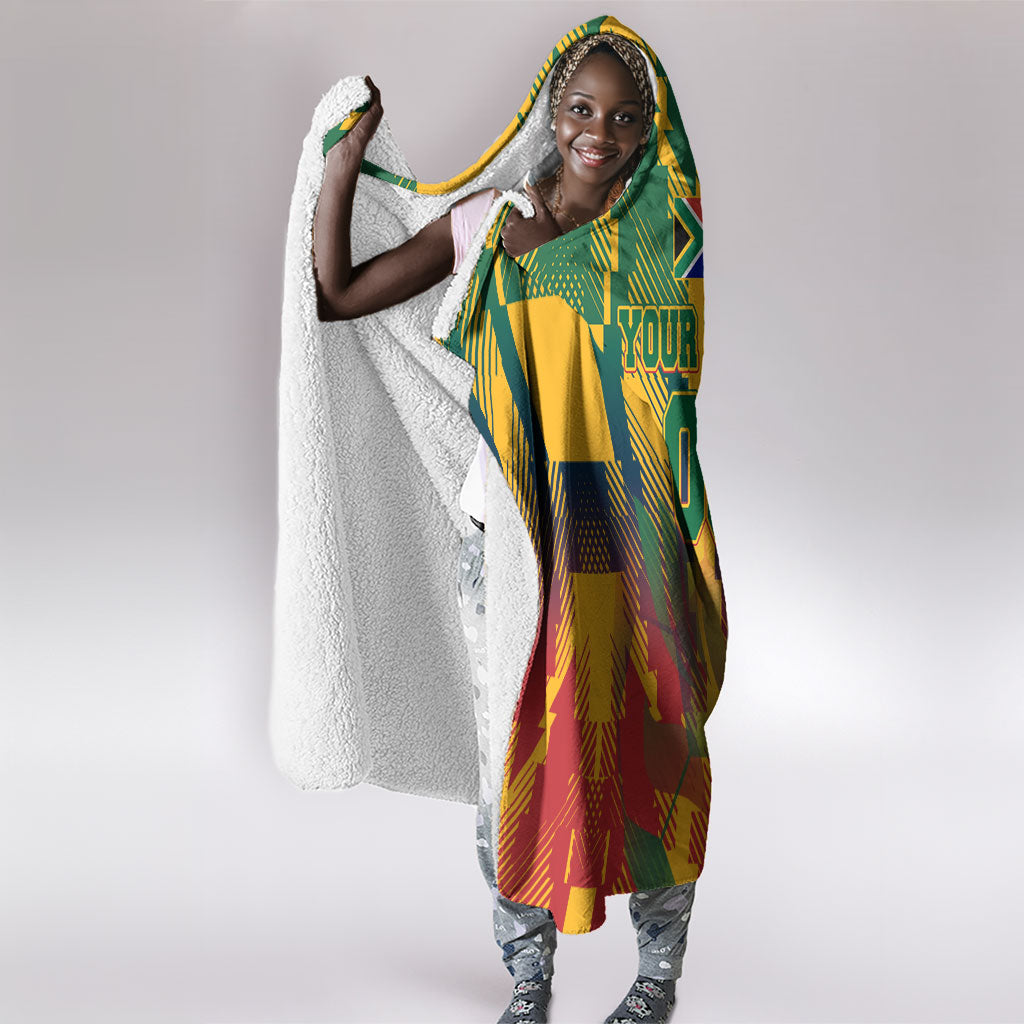 Personalized South Africa Football Hooded Blanket South African Flag Inspiration - Soccer Graphic Bold Color Blocks