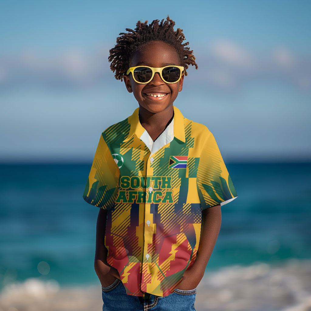 Personalized South Africa Football Kid Hawaiian Shirt South African Flag Inspiration - Soccer Graphic Bold Color Blocks