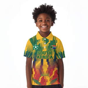 Personalized South Africa Football Kid Polo Shirt South African Flag Inspiration - Soccer Graphic Bold Color Blocks
