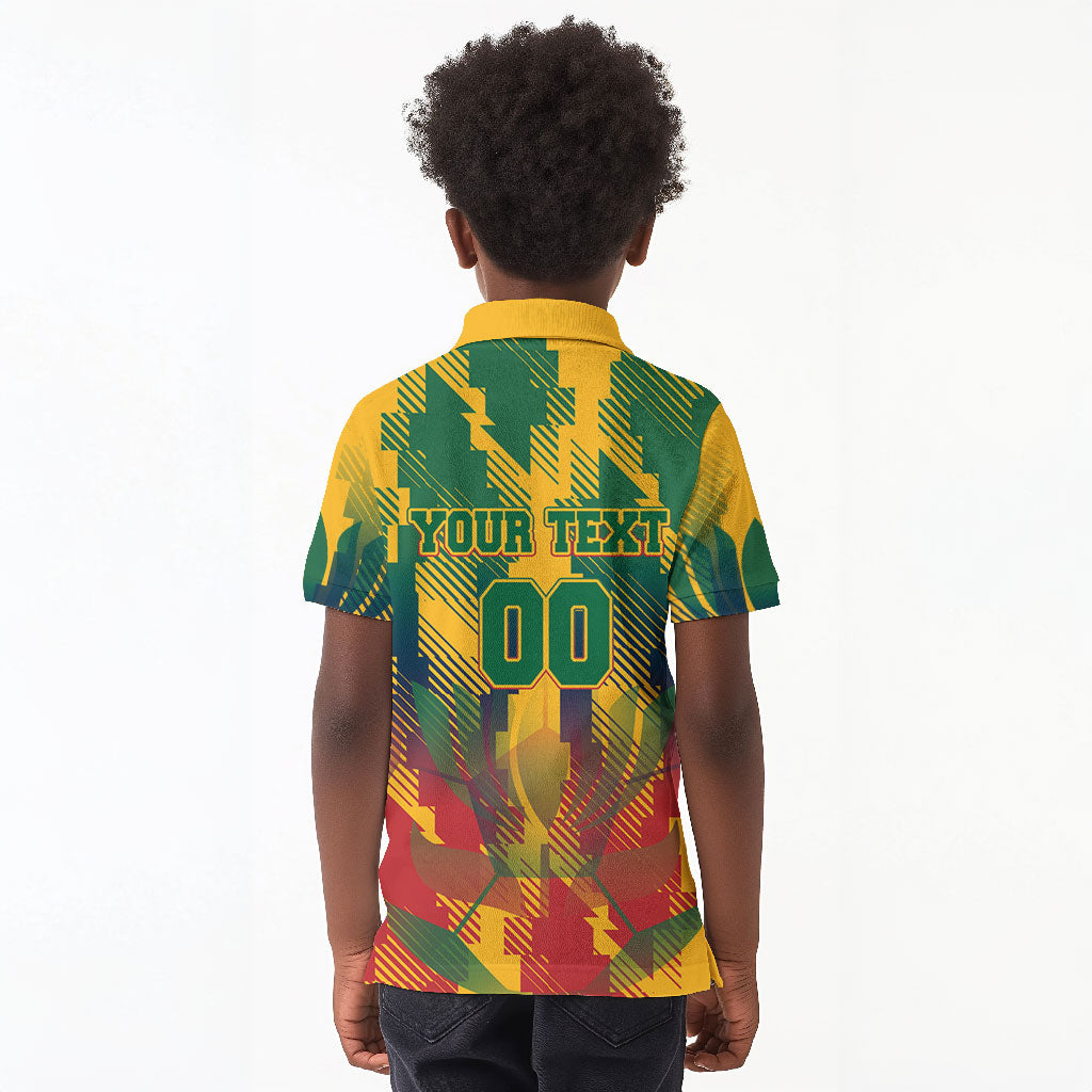 Personalized South Africa Football Kid Polo Shirt South African Flag Inspiration - Soccer Graphic Bold Color Blocks
