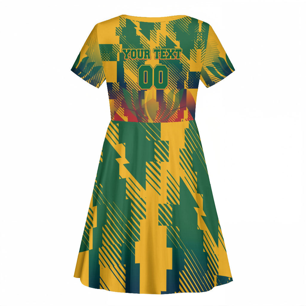 Personalized South Africa Football Kid Short Sleeve Dress South African Flag Inspiration - Soccer Graphic Bold Color Blocks