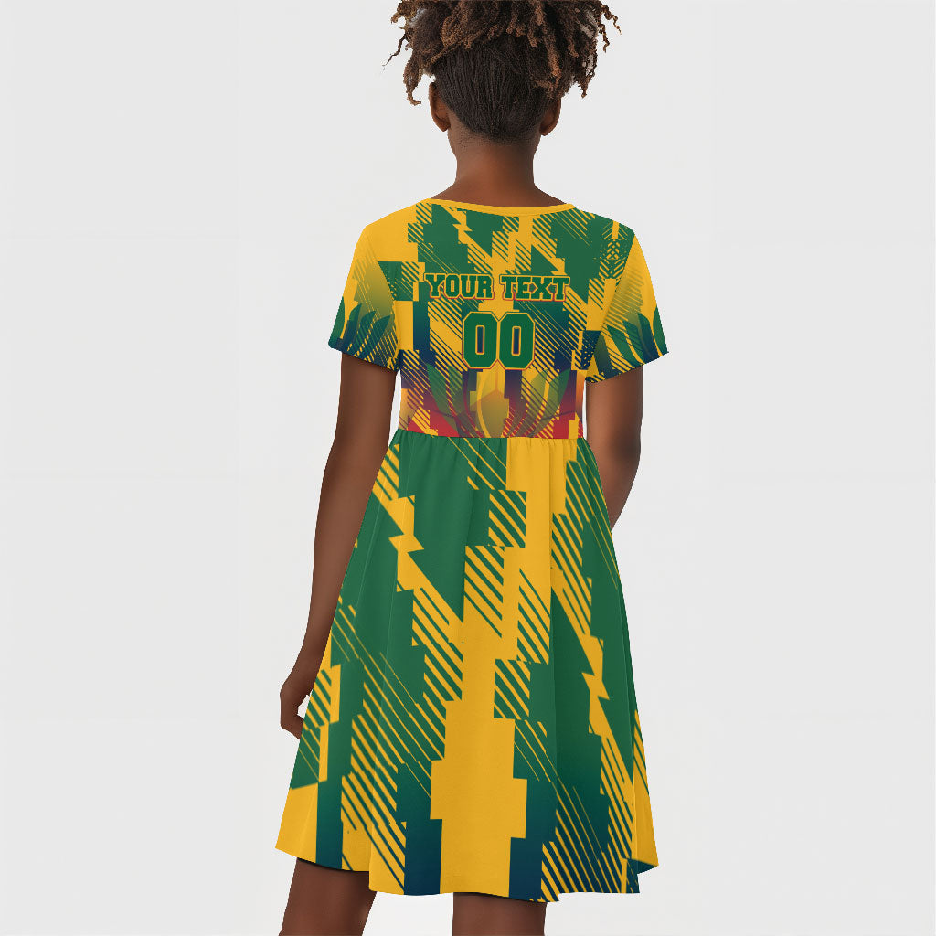 Personalized South Africa Football Kid Short Sleeve Dress South African Flag Inspiration - Soccer Graphic Bold Color Blocks