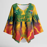 Personalized South Africa Football Kimono Sleeve Blouse South African Flag Inspiration - Soccer Graphic Bold Color Blocks
