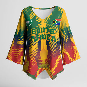 Personalized South Africa Football Kimono Sleeve Blouse South African Flag Inspiration - Soccer Graphic Bold Color Blocks