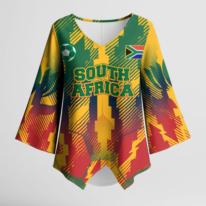 Personalized South Africa Football Kimono Sleeve Blouse South African Flag Inspiration - Soccer Graphic Bold Color Blocks