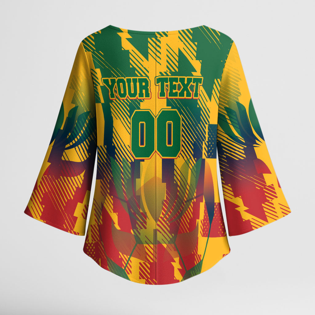 Personalized South Africa Football Kimono Sleeve Blouse South African Flag Inspiration - Soccer Graphic Bold Color Blocks