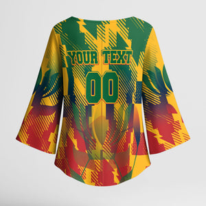Personalized South Africa Football Kimono Sleeve Blouse South African Flag Inspiration - Soccer Graphic Bold Color Blocks