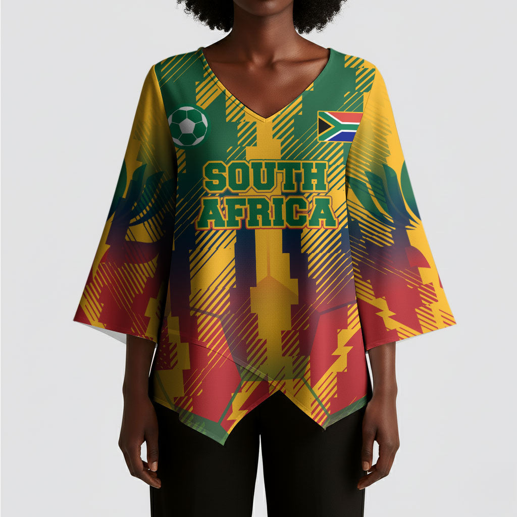 Personalized South Africa Football Kimono Sleeve Blouse South African Flag Inspiration - Soccer Graphic Bold Color Blocks