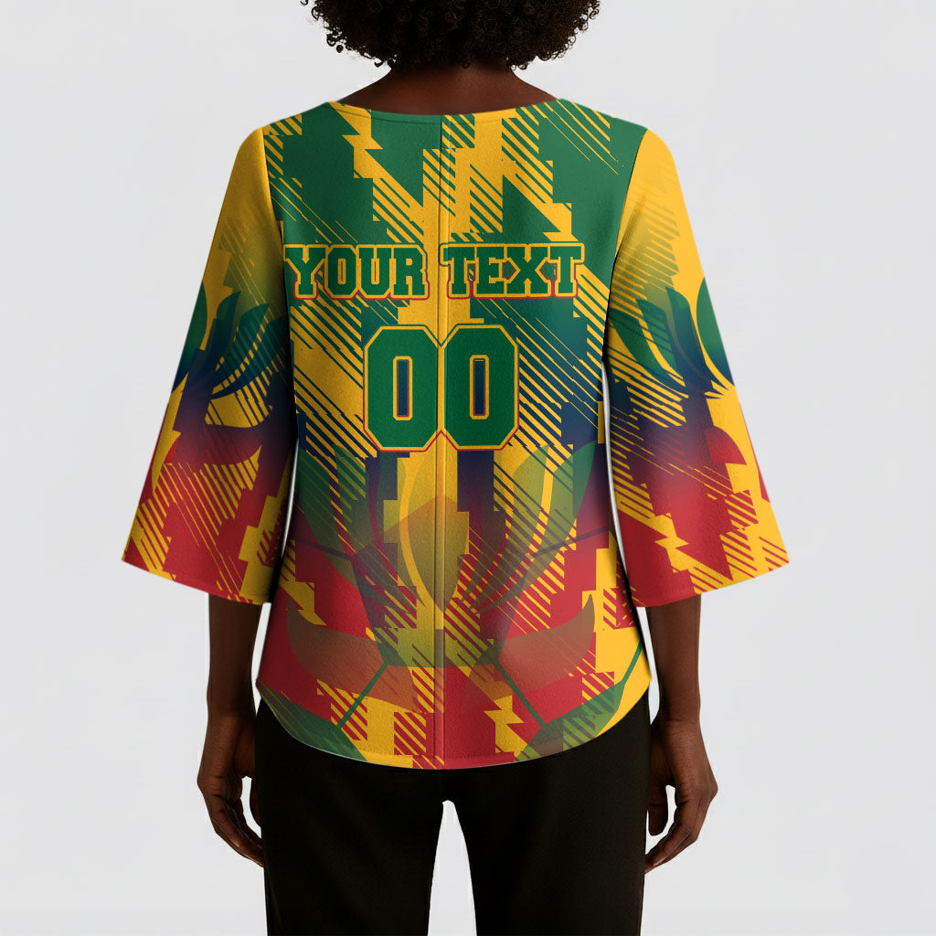 Personalized South Africa Football Kimono Sleeve Blouse South African Flag Inspiration - Soccer Graphic Bold Color Blocks