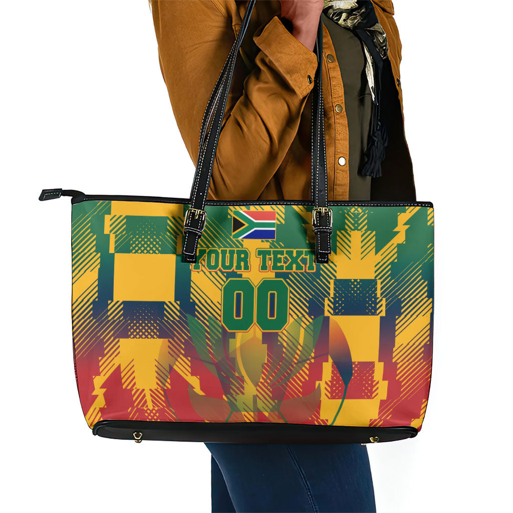 Personalized South Africa Football Leather Tote Bag South African Flag Inspiration - Soccer Graphic Bold Color Blocks