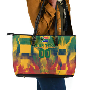 Personalized South Africa Football Leather Tote Bag South African Flag Inspiration - Soccer Graphic Bold Color Blocks