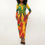 Personalized South Africa Football Long Sleeve Bodycon Dress South African Flag Inspiration - Soccer Graphic Bold Color Blocks