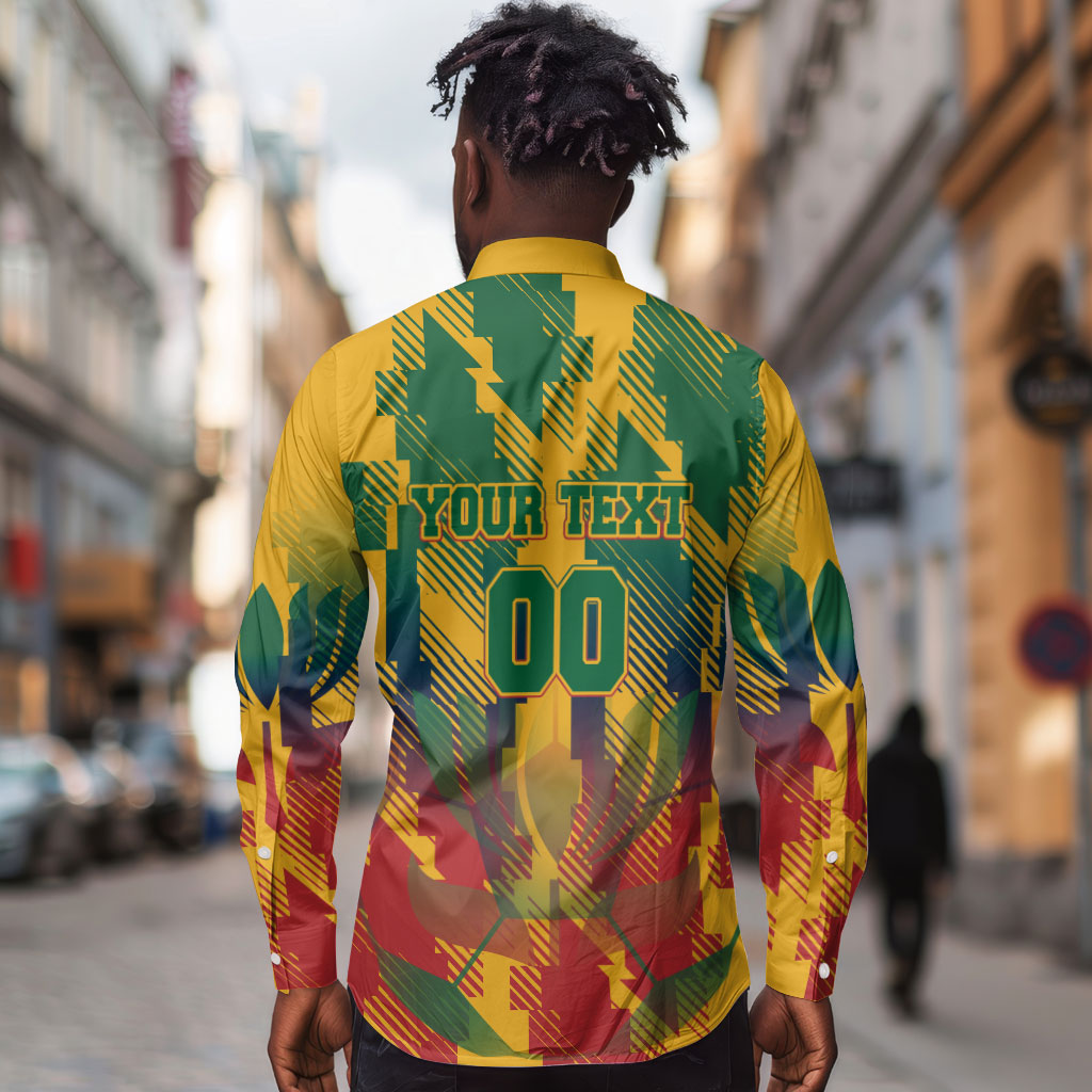 Personalized South Africa Football Long Sleeve Button Shirt South African Flag Inspiration - Soccer Graphic Bold Color Blocks