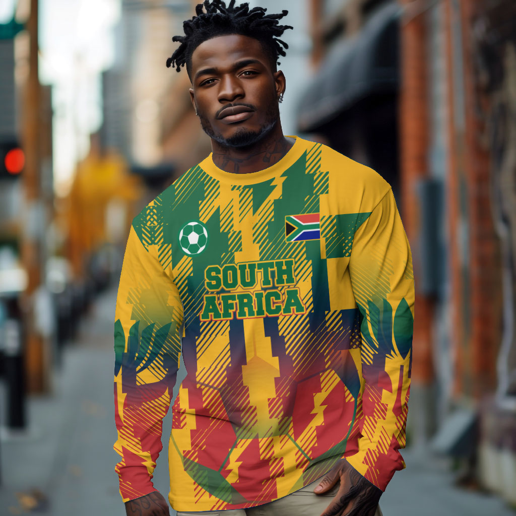 Personalized South Africa Football Long Sleeve Shirt South African Flag Inspiration - Soccer Graphic Bold Color Blocks