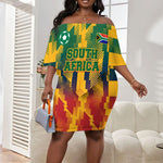 Personalized South Africa Football Off Shoulder Short Dress South African Flag Inspiration - Soccer Graphic Bold Color Blocks