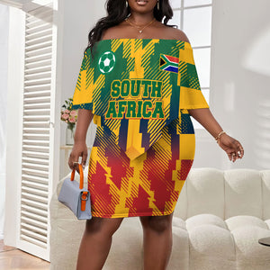 Personalized South Africa Football Off Shoulder Short Dress South African Flag Inspiration - Soccer Graphic Bold Color Blocks