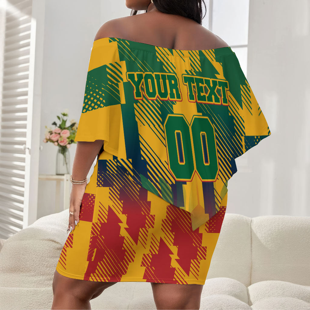 Personalized South Africa Football Off Shoulder Short Dress South African Flag Inspiration - Soccer Graphic Bold Color Blocks