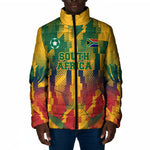 Personalized South Africa Football Padded Jacket South African Flag Inspiration - Soccer Graphic Bold Color Blocks