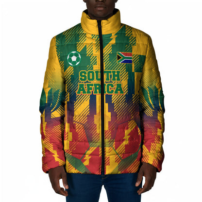 Personalized South Africa Football Padded Jacket South African Flag Inspiration - Soccer Graphic Bold Color Blocks
