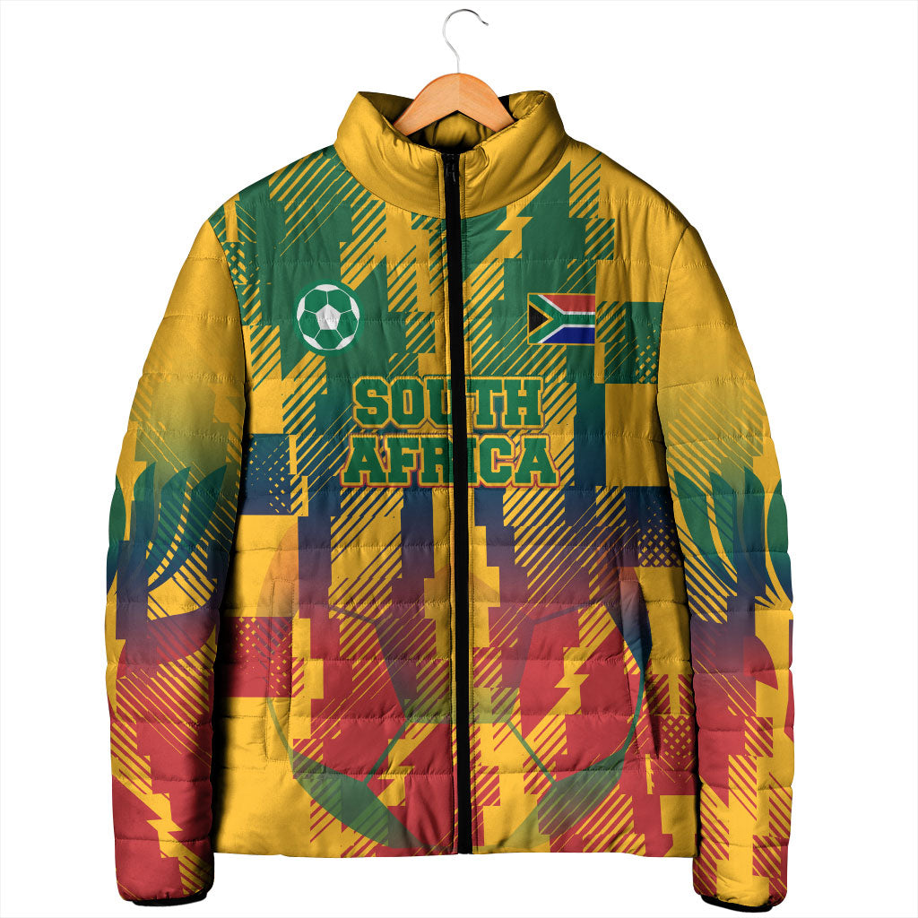 Personalized South Africa Football Padded Jacket South African Flag Inspiration - Soccer Graphic Bold Color Blocks