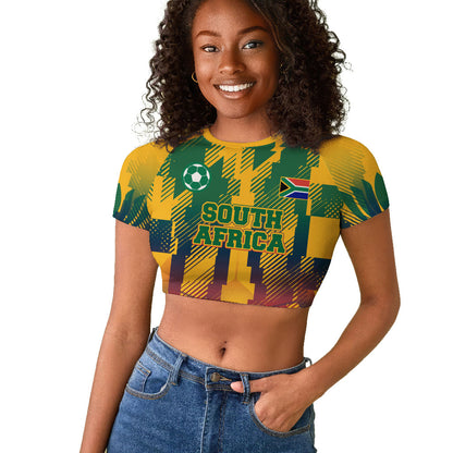 Personalized South Africa Football Raglan Cropped T shirt South African Flag Inspiration - Soccer Graphic Bold Color Blocks