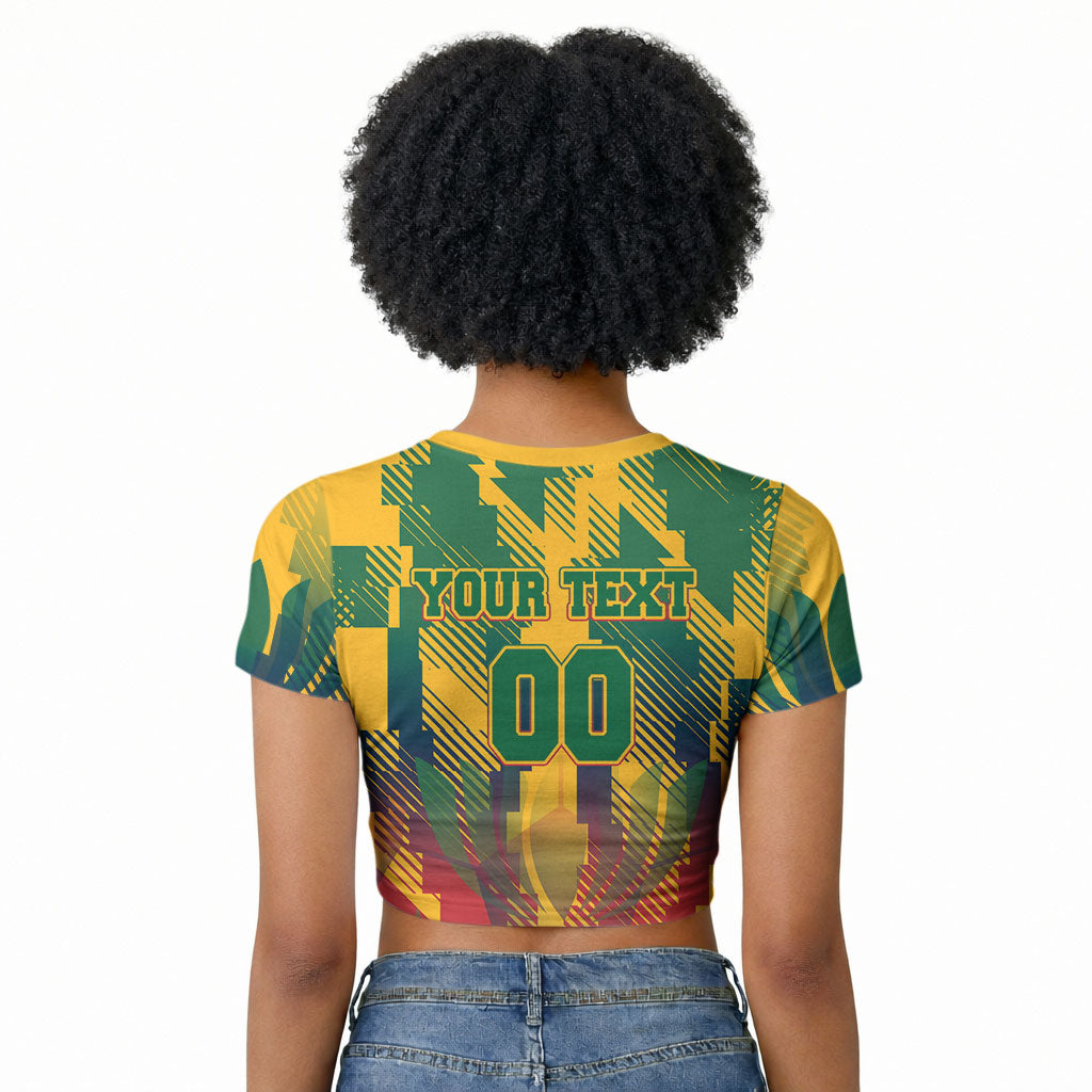 Personalized South Africa Football Raglan Cropped T shirt South African Flag Inspiration - Soccer Graphic Bold Color Blocks