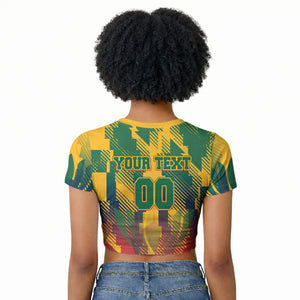 Personalized South Africa Football Raglan Cropped T shirt South African Flag Inspiration - Soccer Graphic Bold Color Blocks