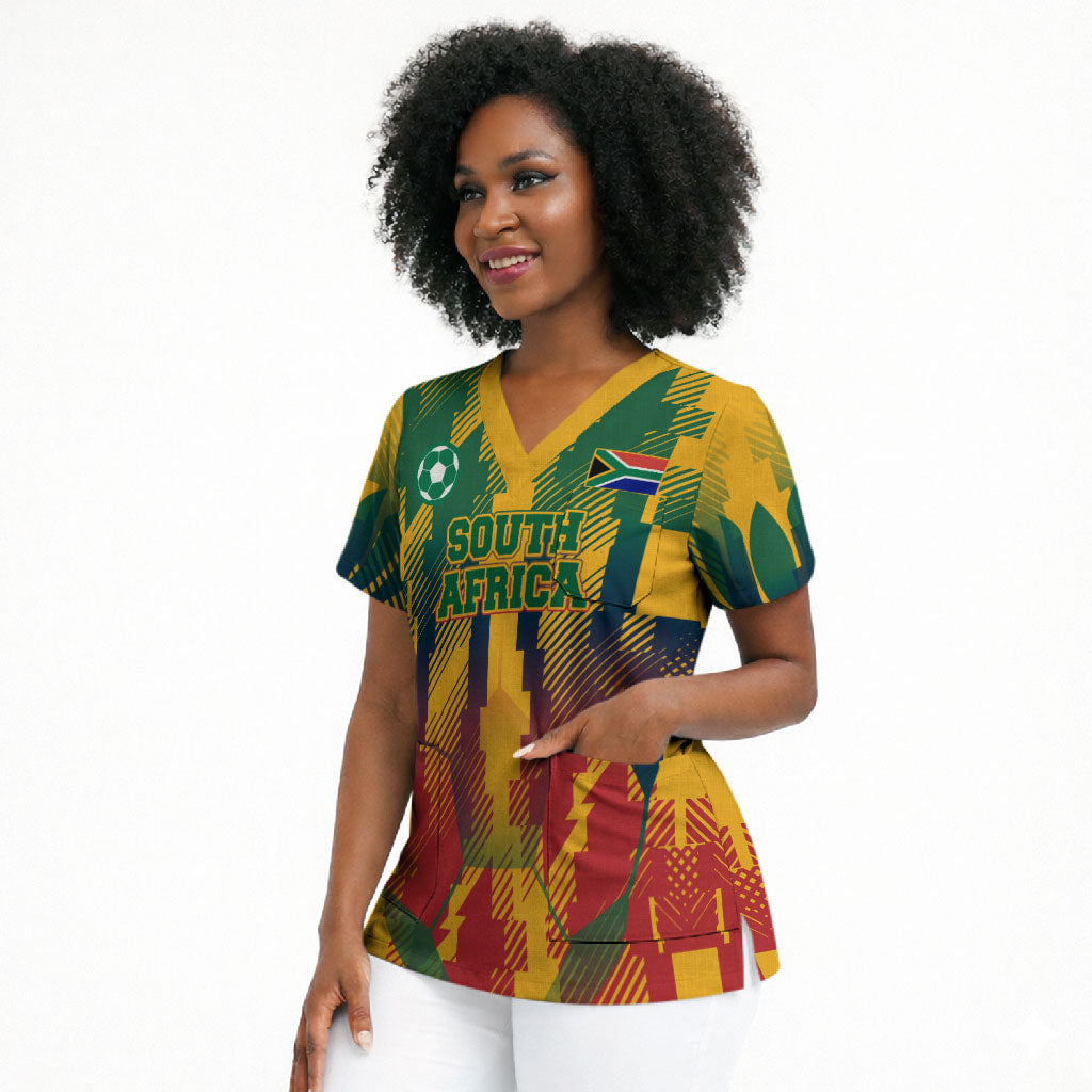 Personalized South Africa Football Scrub Top South African Flag Inspiration - Soccer Graphic Bold Color Blocks