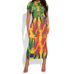 Personalized South Africa Football Short Sleeve Bodycon Dress South African Flag Inspiration - Soccer Graphic Bold Color Blocks