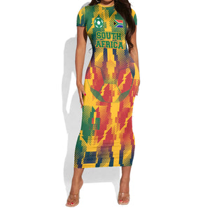 Personalized South Africa Football Short Sleeve Bodycon Dress South African Flag Inspiration - Soccer Graphic Bold Color Blocks
