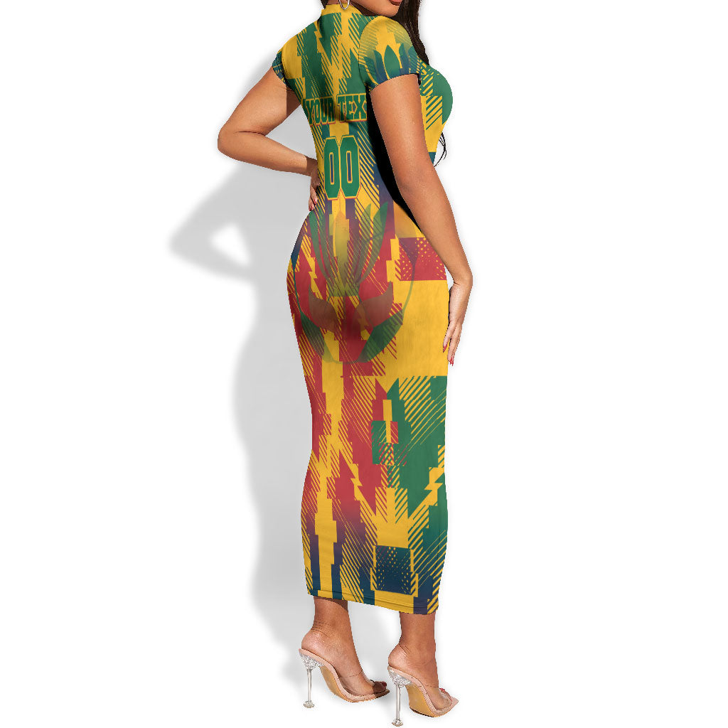 Personalized South Africa Football Short Sleeve Bodycon Dress South African Flag Inspiration - Soccer Graphic Bold Color Blocks