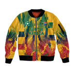 Personalized South Africa Football Sleeve Zip Bomber Jacket South African Flag Inspiration - Soccer Graphic Bold Color Blocks