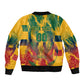 Personalized South Africa Football Sleeve Zip Bomber Jacket South African Flag Inspiration - Soccer Graphic Bold Color Blocks
