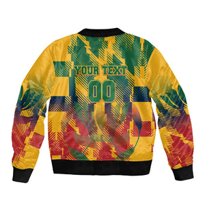 Personalized South Africa Football Sleeve Zip Bomber Jacket South African Flag Inspiration - Soccer Graphic Bold Color Blocks