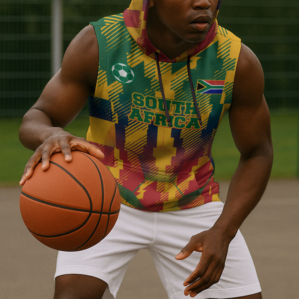 Personalized South Africa Football Sleeveless Hoodie South African Flag Inspiration - Soccer Graphic Bold Color Blocks