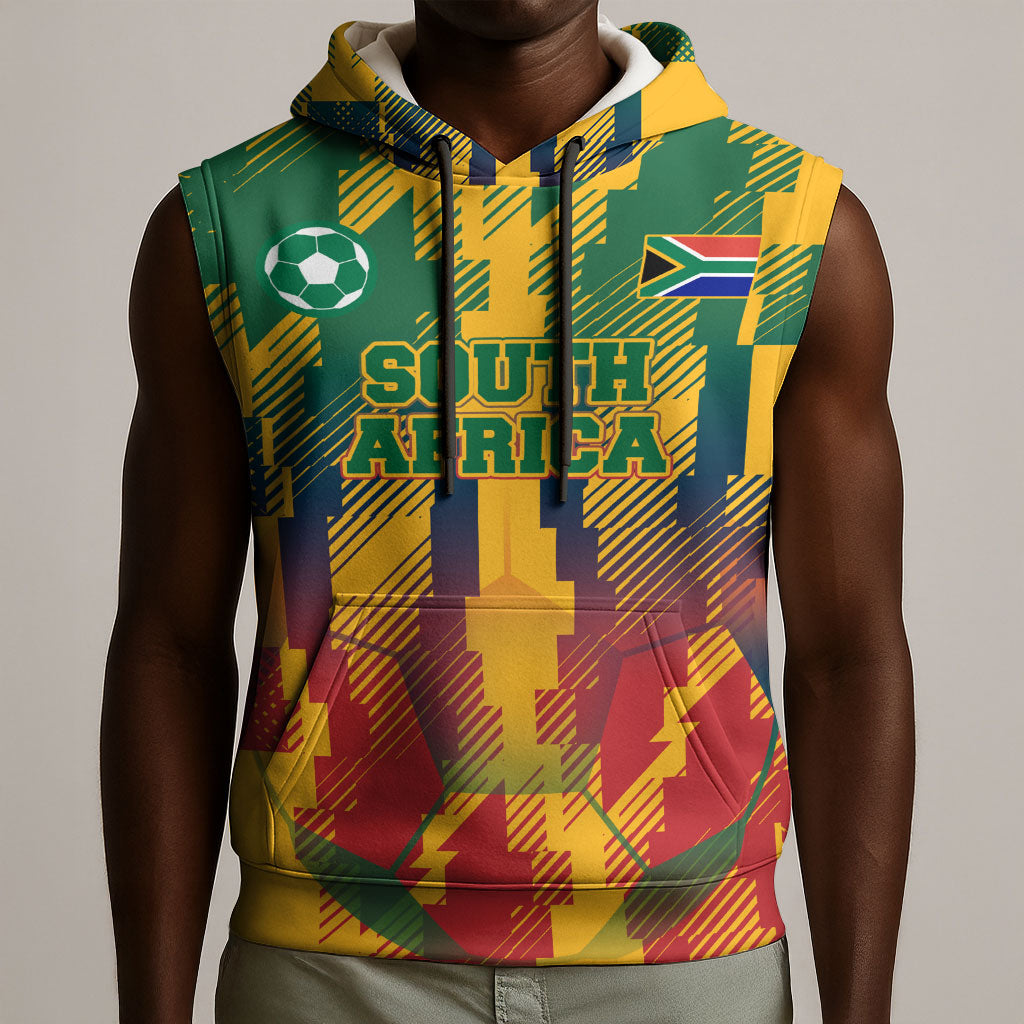 Personalized South Africa Football Sleeveless Hoodie South African Flag Inspiration - Soccer Graphic Bold Color Blocks