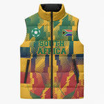 Personalized South Africa Football Sleeveless Puffer Jacket South African Flag Inspiration - Soccer Graphic Bold Color Blocks