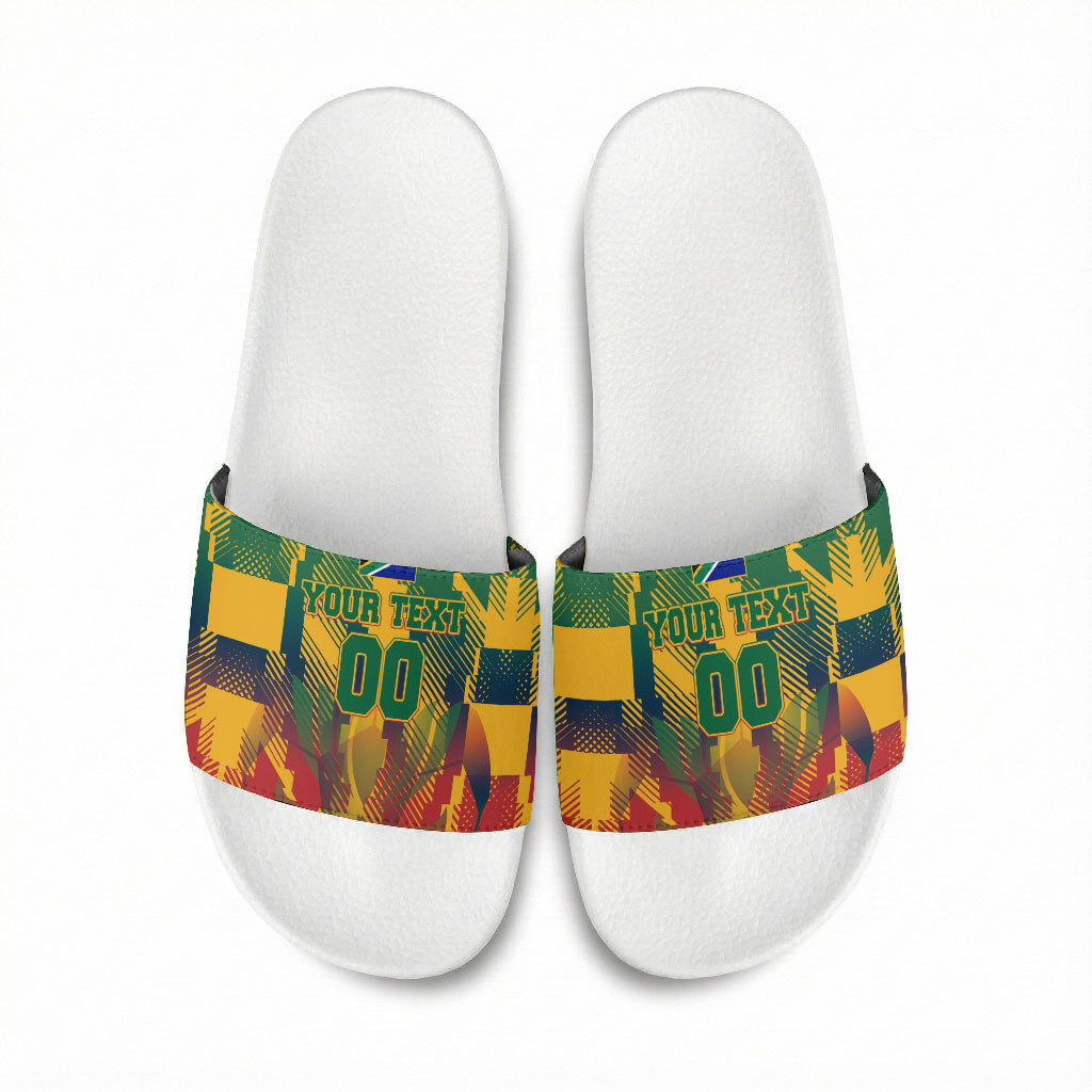 Personalized South Africa Football Slide Sandals South African Flag Inspiration - Soccer Graphic Bold Color Blocks