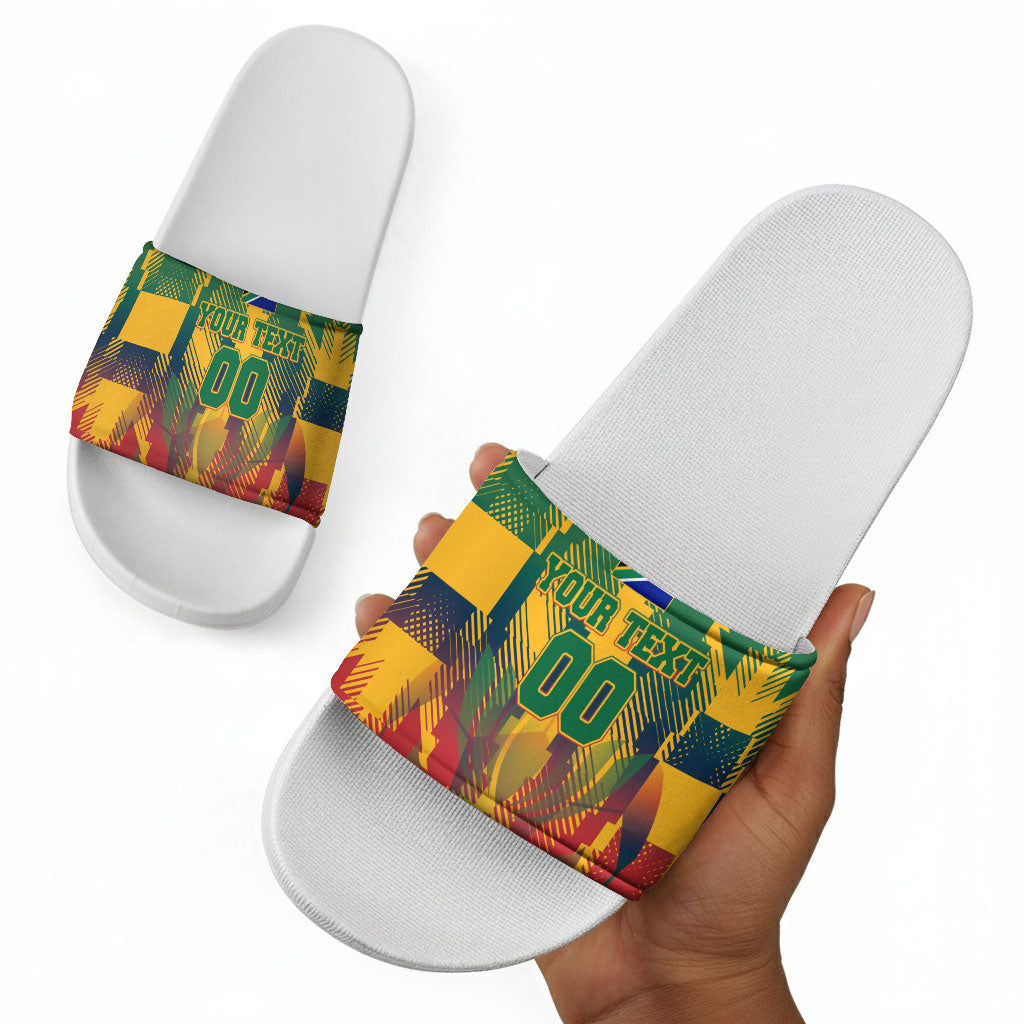 Personalized South Africa Football Slide Sandals South African Flag Inspiration - Soccer Graphic Bold Color Blocks