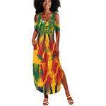 Personalized South Africa Football Summer Maxi Dress South African Flag Inspiration - Soccer Graphic Bold Color Blocks