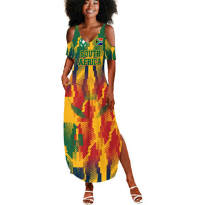 Personalized South Africa Football Summer Maxi Dress South African Flag Inspiration - Soccer Graphic Bold Color Blocks