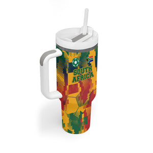 Personalized South Africa Football Tumbler With Handle South African Flag Inspiration - Soccer Graphic Bold Color Blocks