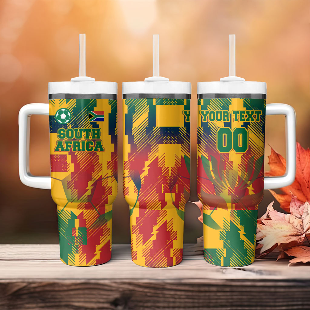 Personalized South Africa Football Tumbler With Handle South African Flag Inspiration - Soccer Graphic Bold Color Blocks