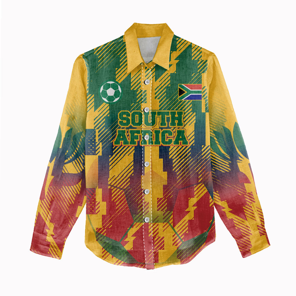 Personalized South Africa Football Women Casual Shirt South African Flag Inspiration - Soccer Graphic Bold Color Blocks