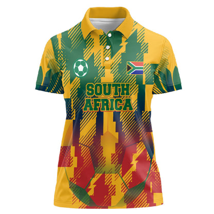 Personalized South Africa Football Women Polo Shirt South African Flag Inspiration - Soccer Graphic Bold Color Blocks