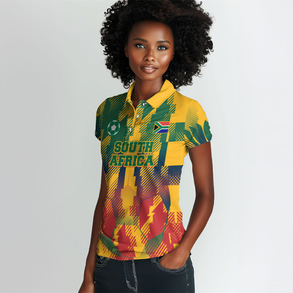Personalized South Africa Football Women Polo Shirt South African Flag Inspiration - Soccer Graphic Bold Color Blocks