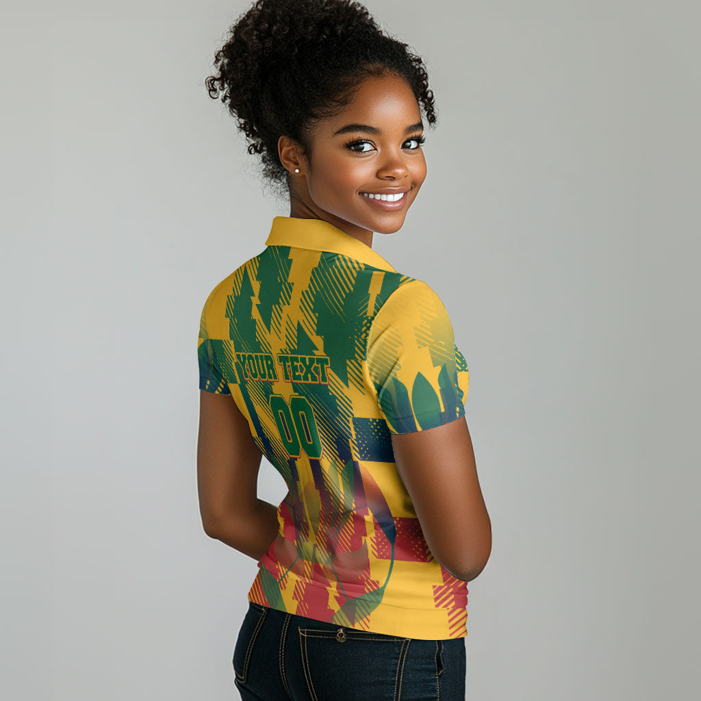 Personalized South Africa Football Women Polo Shirt South African Flag Inspiration - Soccer Graphic Bold Color Blocks