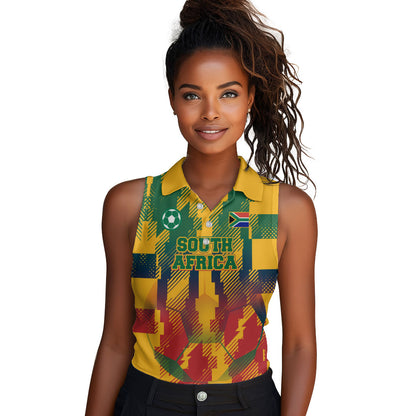 Personalized South Africa Football Women Sleeveless Polo Shirt South African Flag Inspiration - Soccer Graphic Bold Color Blocks