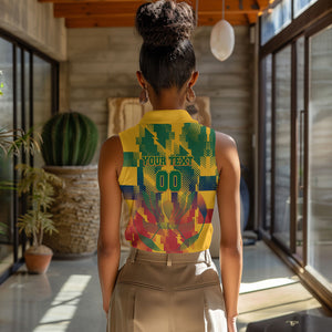 Personalized South Africa Football Women Sleeveless Polo Shirt South African Flag Inspiration - Soccer Graphic Bold Color Blocks